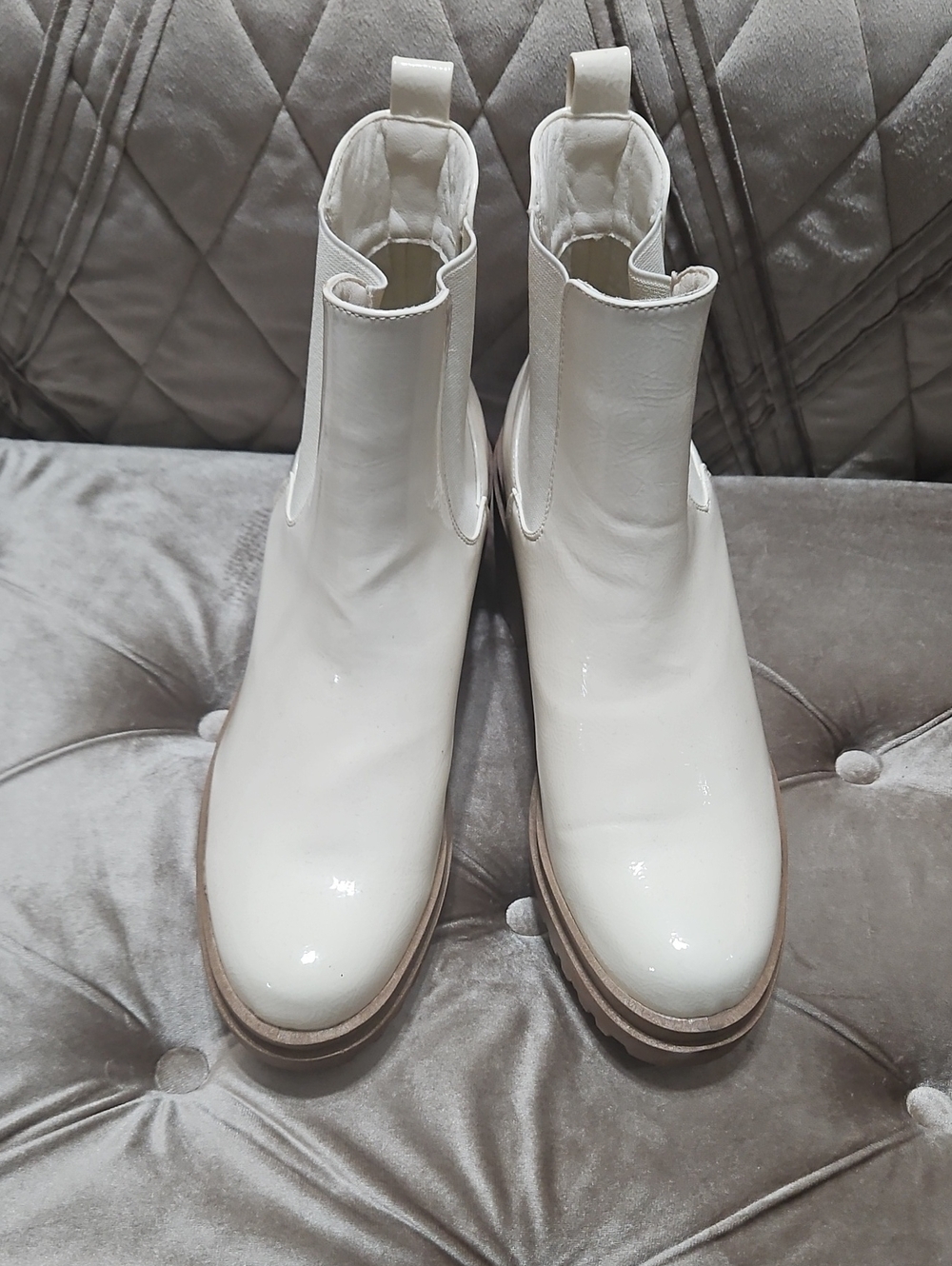 Diba White Slip-On Ankle Boots